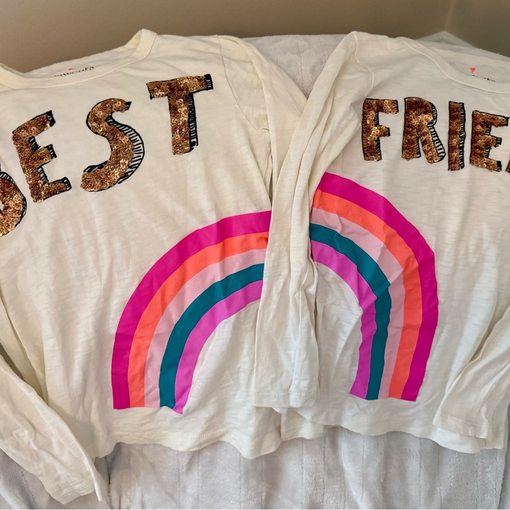 Crewcuts Cream 'Best Friend' Rainbow Long Sleeve Tees